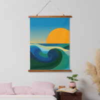 Minimalistische Ozeanwellen-Sonnenuntergangs-Wandt