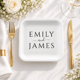 Minimalistische Paar Namen Schwarz-Weiß-Hochzeit Pappteller