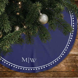 Minimalistische Paare Monogram Blue Holiday Polyester Weihnachtsbaumdecke