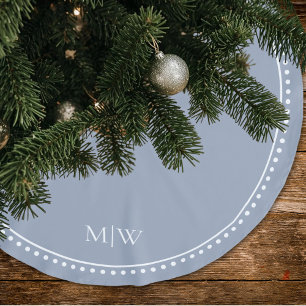 Minimalistische Paare Monogram Blue Holiday Polyester Weihnachtsbaumdecke