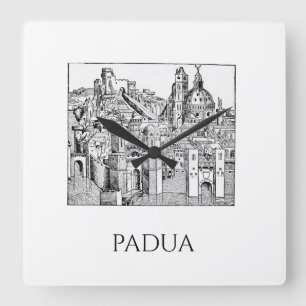 Minimalistische Padua-Mittelalter-Skyline-Linienku Quadratische Wanduhr