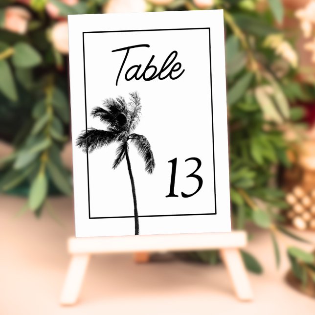Minimalistische Palm Tree Schwarz-Weiß Tischkarte Tischnummer (Minimalist Palm Tree Black & White Table Card
)