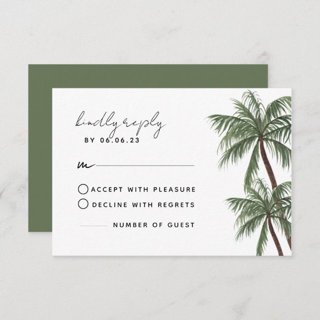 Minimalistische Palm Trees Wedding RSVP Card (Vorne/Hinten)
