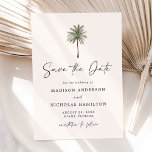 Minimalistische Palmbaumhochzeit Save The Date<br><div class="desc">Tropische Hochzeit speichern Sie die Dattelkarten mit einer Single-Palm-Abbildung am oberen Ende des Designs mit Elfenbeinhintergrund. Personalisieren Sie die Palme Save the Date mit Ihren Namen und Hochzeitsdetails in schwarzer Schrift mit einem modernen handgeschriebenen Skript, das das Design unterstreicht. Die einfache tropische Save the Date Karte kehrt um, um einen...</div>