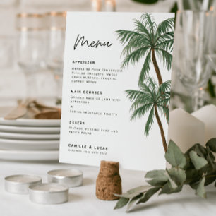 Minimalistische Palmen Hochzeitsmenü Einladung