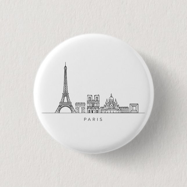 Minimalistische Pariser Skyline-Linienkunst Button (Vorderseite)