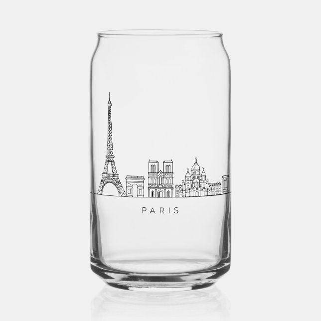 Minimalistische Pariser Skyline-Linienkunst Dosenglas (Rückseite)