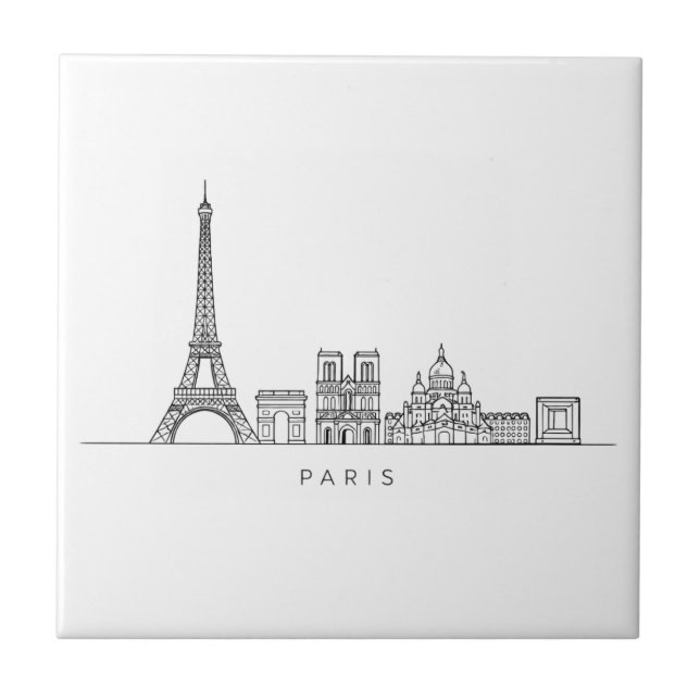 Minimalistische Pariser Skyline-Linienkunst Fliese (Vorderseite)