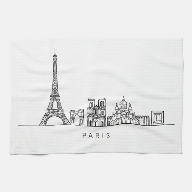 Minimalistische Pariser Skyline-Linienkunst Geschirrtuch (Horizontal)