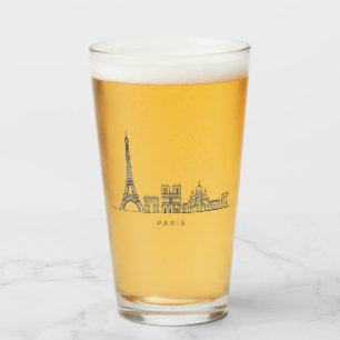 Minimalistische Pariser Skyline-Linienkunst Glas