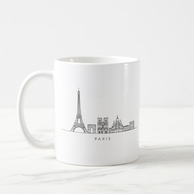 Minimalistische Pariser Skyline-Linienkunst Kaffeetasse (Links)