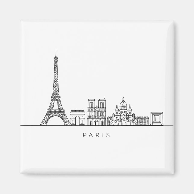 Minimalistische Pariser Skyline-Linienkunst Magnet (Vorne)