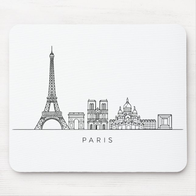 Minimalistische Pariser Skyline Linienkunst Mousepad (Vorne)