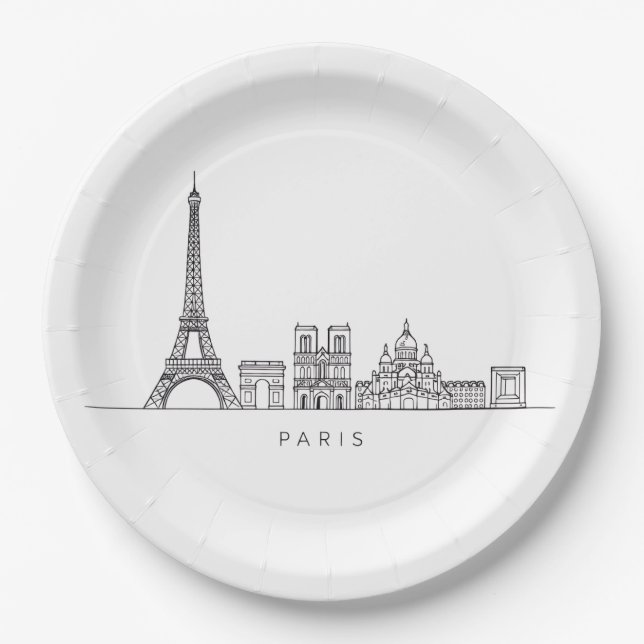 Minimalistische Pariser Skyline-Linienkunst Pappteller (Vorderseite)