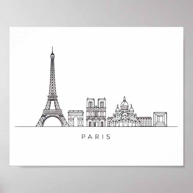 Minimalistische Pariser Skyline-Linienkunst Poster (Vorne)