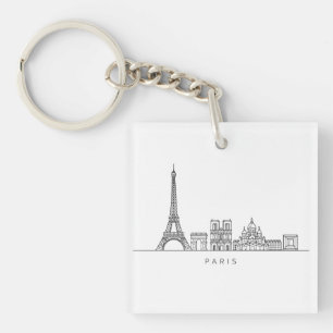 Minimalistische Pariser Skyline-Linienkunst Schlüsselanhänger