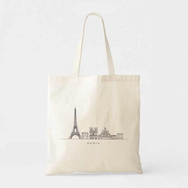 Minimalistische Pariser Skyline-Linienkunst Tragetasche (Vorne)