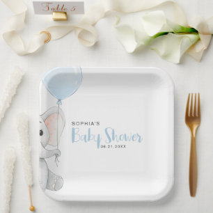 Minimalistische Pastel Elephant Babydusche Pappteller