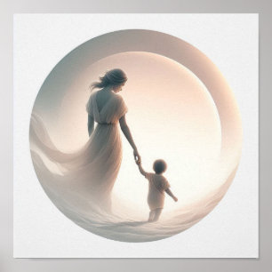 Minimalistische Pastel Mama mit Baby Poster