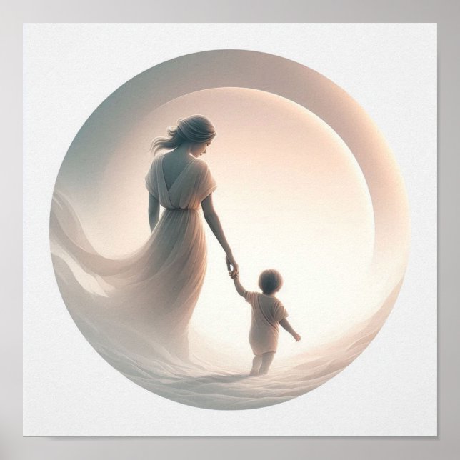 Minimalistische Pastel Mama mit Baby Poster (Vorne)