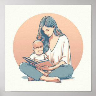 Minimalistische Pastel Mama mit Baby Poster