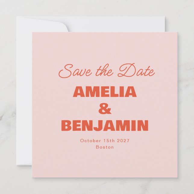 Minimalistische Pastel Pink Orange Retro Script Ho Save The Date (Vorderseite)