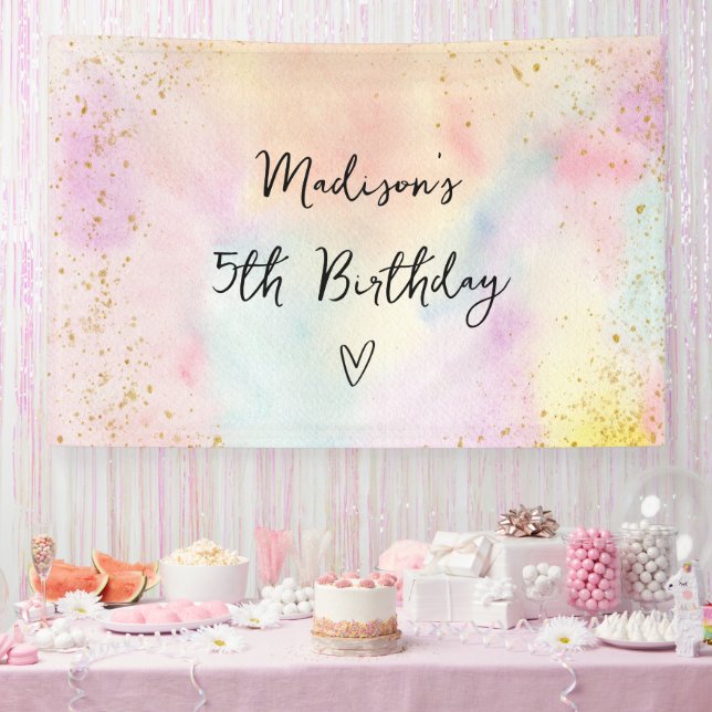 Minimalistische Pastel Rainbow Gold Geburtstag Banner (Party)