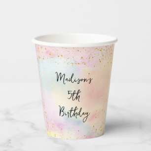 Minimalistische Pastel Rainbow Gold Geburtstag Pappbecher
