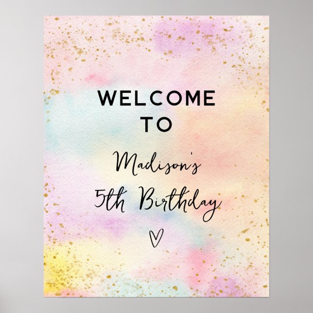 Minimalistische Pastel Rainbow Gold Geburtstag Poster (Vorne)