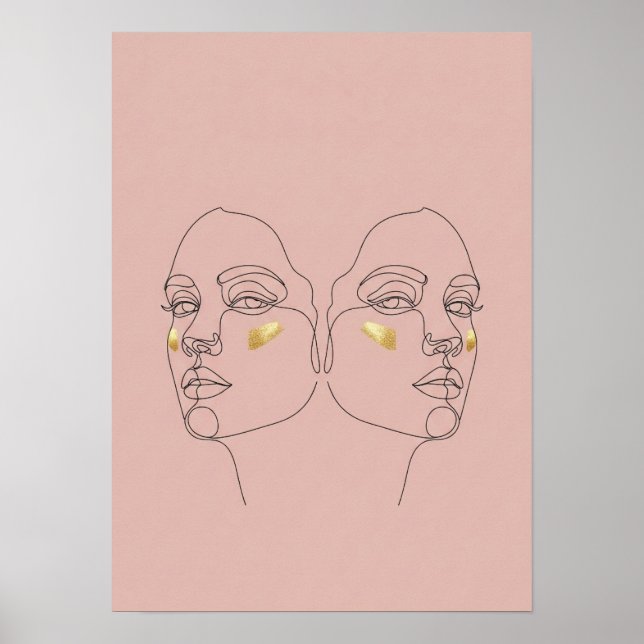 Minimalistische Pastel Twin Portraits Poster (Vorne)