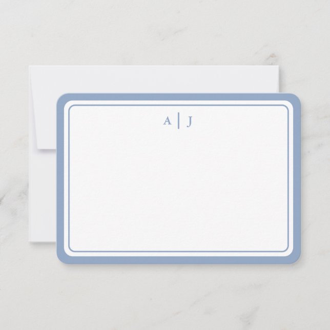 Minimalistische Pastell Blue Monogram Round Border Mitteilungskarte (Vorderseite)