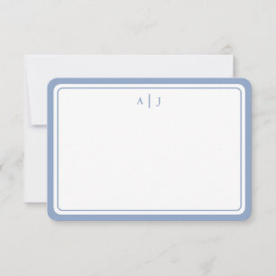 Minimalistische Pastell Blue Monogram Round Border Mitteilungskarte