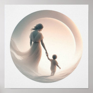 Minimalistische Pastellkunst von Mama mit Baby Poster