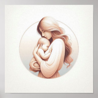 Minimalistische Pastellkunst von Mama mit Baby Poster