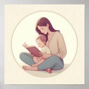 Minimalistische Pastellkunst von Mama mit Baby Poster