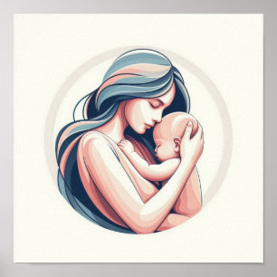 Minimalistische Pastellkunst von Mama mit Baby Poster