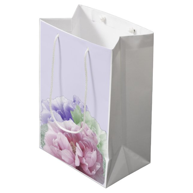 Minimalistische Peonies-Geschenktasche Mittlere Geschenktüte (Vorderseite Schrägansicht)