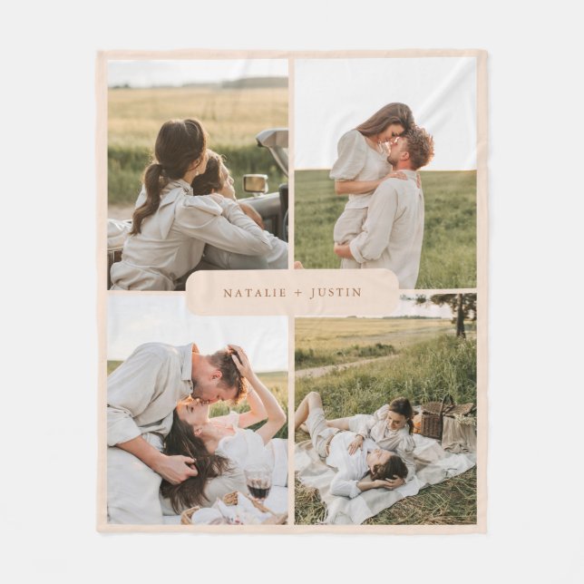Minimalistische Personalisierte 4-Fotos-Collage Fleecedecke (Vorderseite)