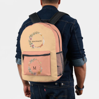 Minimalistische Personalisierte Floral Monogramm Bedruckter Rucksack