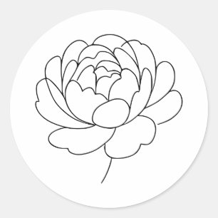 Minimalistische Pfingstrosen-Blüten-Linienkunst Runder Aufkleber