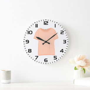 Minimalistische Pfirsich-T-Shirt-Illustration  Große Wanduhr