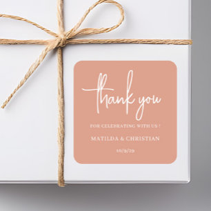 Minimalistische Pfirsichhochzeit Quadratischer Aufkleber