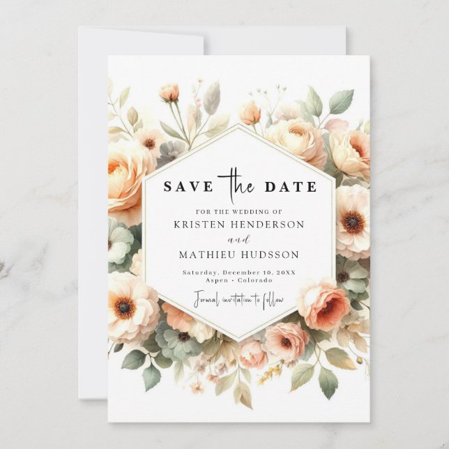 Minimalistische Pfirsichhochzeit Save The Date (Vorderseite)