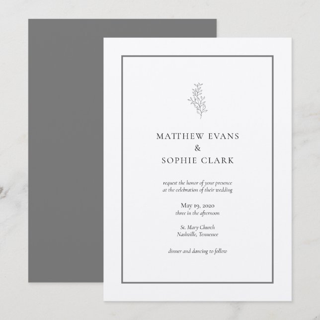 Minimalistische Pflanze Leaf Wedding Einladung (Vorne/Hinten)