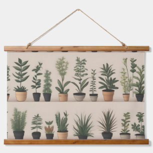 Minimalistische Pflanze Wandteppich Mit Holzrahmen