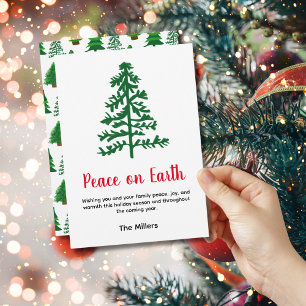 Minimalistische Pine Tree Weltfrieden Ferienkarte Feiertagskarte