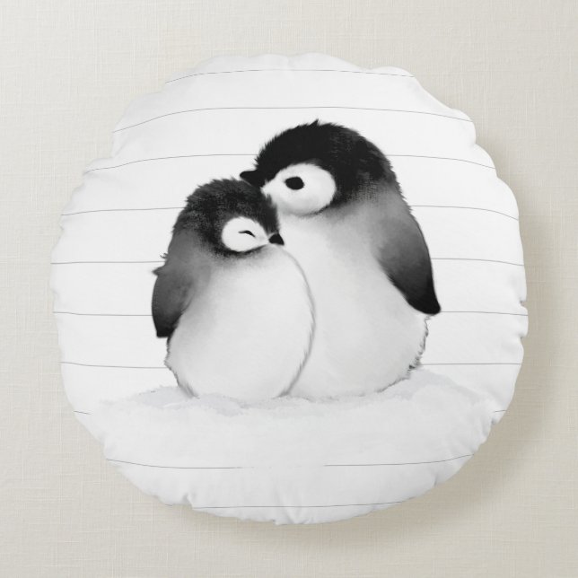 Minimalistische Pinguin-Kissen Rundes Kissen (Vorderseite)