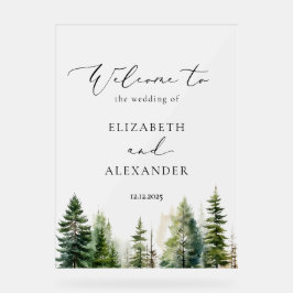 Minimalistische Pinienwaldhochzeit Begrüßung Acrylschild