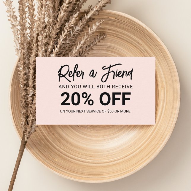 Minimalistische Pinselschrift Rosa-Referenz Empfehlungskarte (Von Creator hochgeladen)