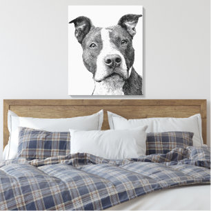 Minimalistische Pitbull-Silhouette Schwarz und Wei Leinwanddruck